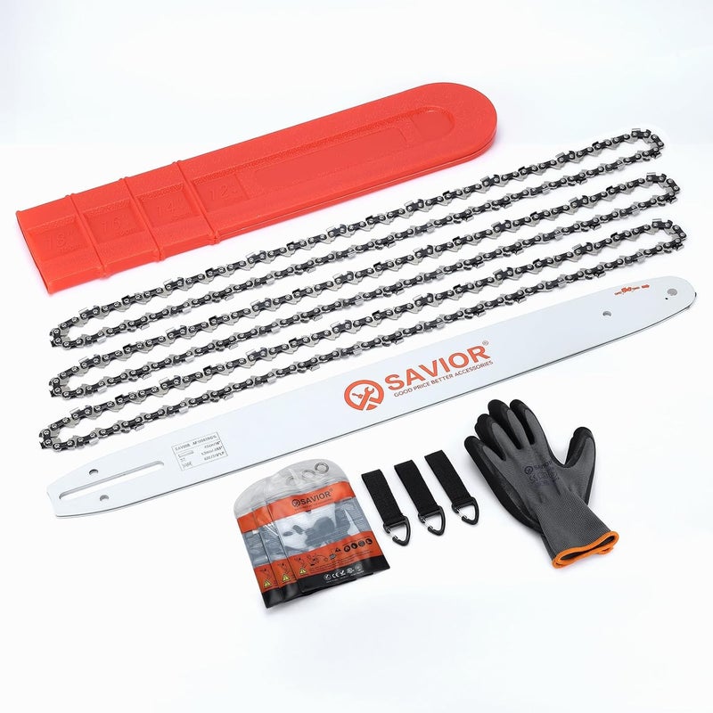 Savior 18 Inch Chainsaw Guide Bar and Chain Combo, 3/8" LP Pitch .050" Gauge 62 Drive Links Replace Oregon 180SDEA041 39272 Guide Bar, Fits Poulan Ego Greenworks Echo Kobalt and More (3 Chains+ 1 Bar) - Image 1